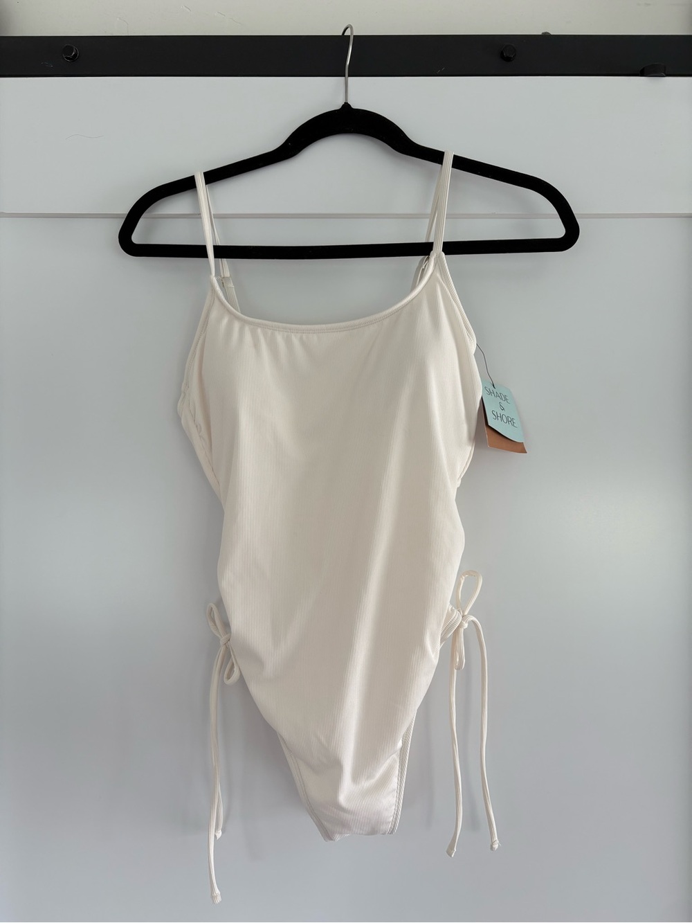 Shade & Shore Off-White Ribbed One-Piece Swimsuit with Side Ties